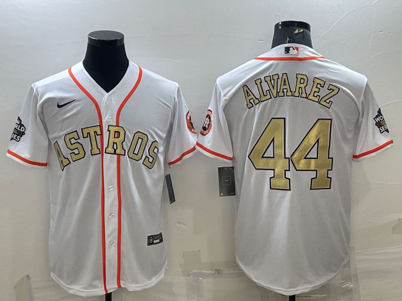 Men Houston Astros 44 Alvarez White Champion Gold Game Nike 2022 MLB Jersey